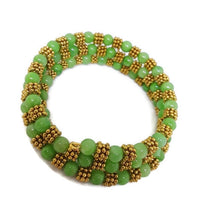 Load image into Gallery viewer, Peridot Green Color Calcite Bead Memory Wire Wrap Bracelet
