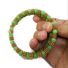 Load image into Gallery viewer, Peridot Green Color Calcite Bead Memory Wire Wrap Bracelet
