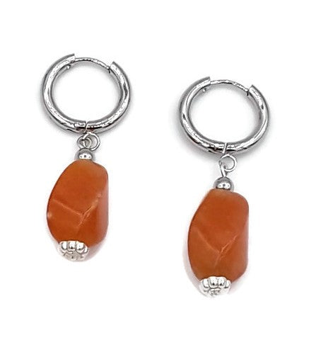 Apricot Color Quartzite Huggie Earrings