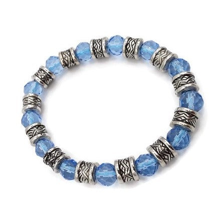 Crystal Blue Glass Bead & Filigree Bead Bracelet