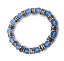 Load image into Gallery viewer, Crystal Blue Glass Bead &amp; Filigree Bead Bracelet
