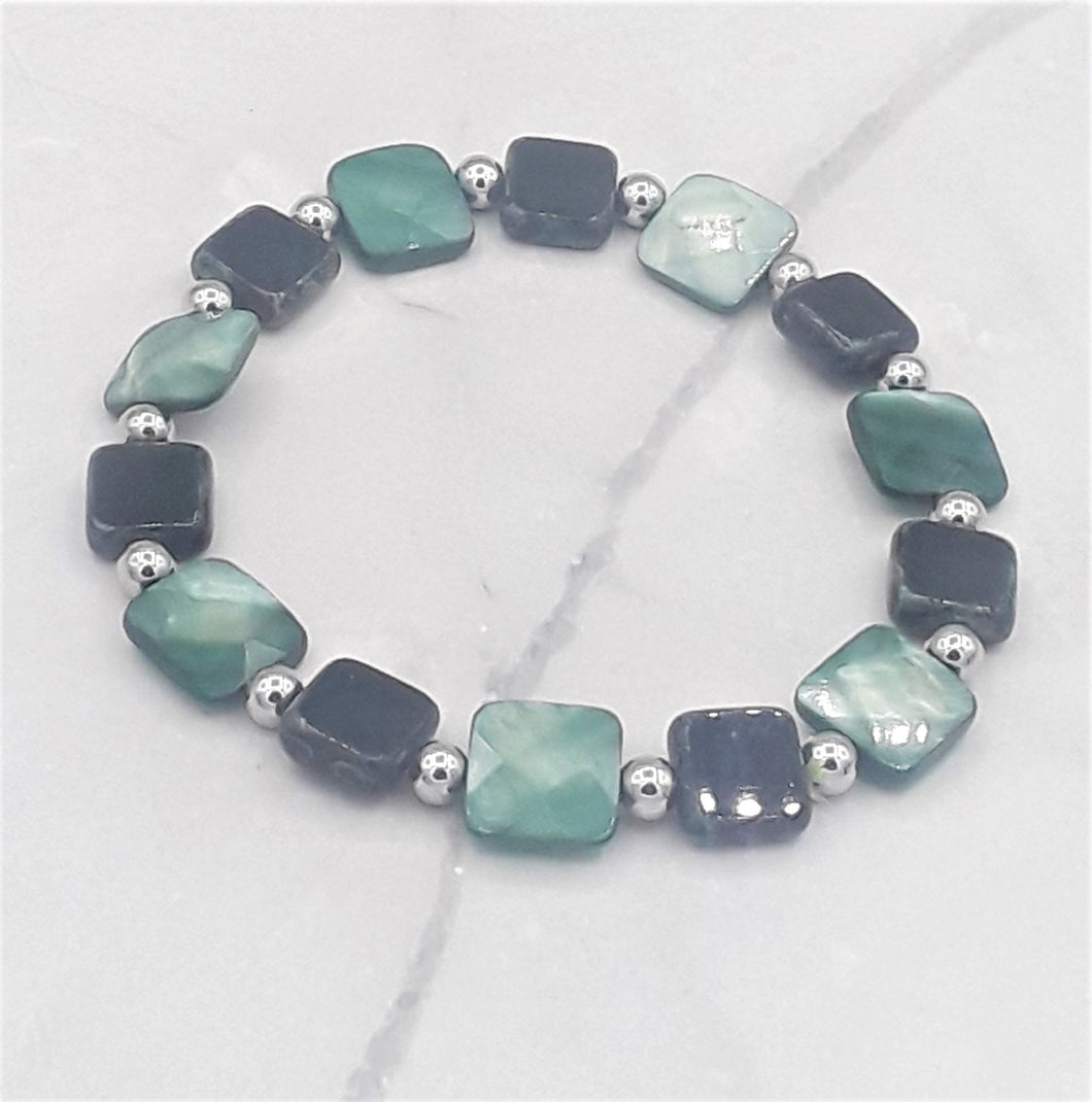 Czech Glass Bead & Stainless Steel Bead Stretch Bracelet