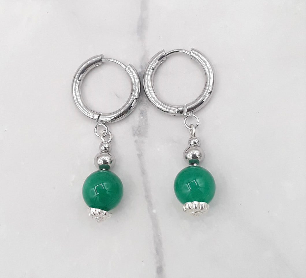 Emerald Color Quartzite Huggie Earrings