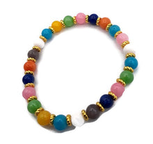 Load image into Gallery viewer, Multi-Color Calcite Bead Stretch Bracelet with Gold Tone Spacer Beads
