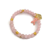 Load image into Gallery viewer, Rose Quartz Memory Wire Wrap Bracelet with Gold Tone Spacer Beads
