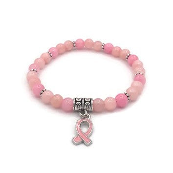 Calcite Bead Breast Cancer Awareness Stretch Bracelet