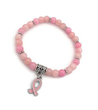 Load image into Gallery viewer, Calcite Bead Breast Cancer Awareness Stretch Bracelet
