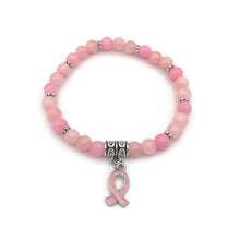 Load image into Gallery viewer, Calcite Bead Breast Cancer Awareness Stretch Bracelet
