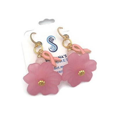 Tutu Breast Cancer Awareness Earrings with Rose Quartz Beads