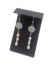 Load image into Gallery viewer, Floral Breast Cancer Awareness Earrings with Rose Quartz Beads
