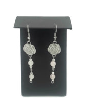 Load image into Gallery viewer, Floral Breast Cancer Awareness Earrings with Rose Quartz Beads
