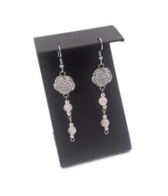 Load image into Gallery viewer, Floral Breast Cancer Awareness Earrings with Rose Quartz Beads
