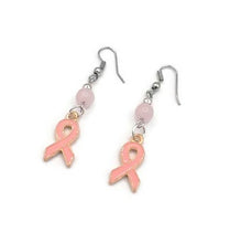 Load image into Gallery viewer, Rose Breast Cancer Awareness Earrings with Rose Quartz Beads
