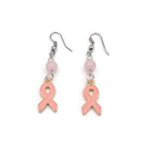 Load image into Gallery viewer, Rose Breast Cancer Awareness Earrings with Rose Quartz Beads
