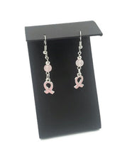 Load image into Gallery viewer, Lily Breast Cancer Awareness Earrings with Rose Quartz
