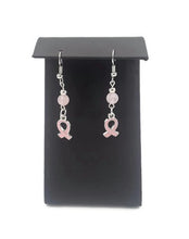Load image into Gallery viewer, Lily Breast Cancer Awareness Earrings with Rose Quartz
