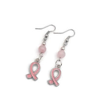 Load image into Gallery viewer, Lily Breast Cancer Awareness Earrings with Rose Quartz
