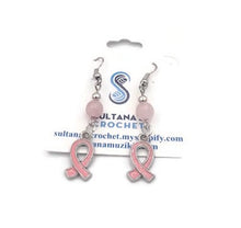 Load image into Gallery viewer, Lily Breast Cancer Awareness Earrings with Rose Quartz
