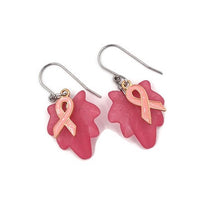 Load image into Gallery viewer, Maple Leaf Breast Cancer Awareness Earrings
