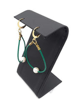 Load image into Gallery viewer, Green Leather and Freshwater Pearl Hoop Earrings
