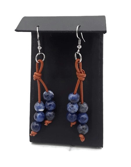 Leather and Sodalite Bead Earrings