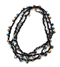 Load image into Gallery viewer, Chalcedony &amp; Leather Crochet Necklace
