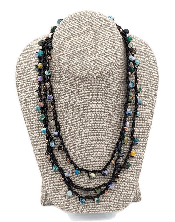 Chalcedony & Leather Crochet Necklace