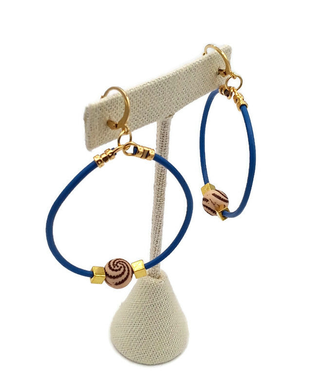 Blue Leather Hoop Earrings