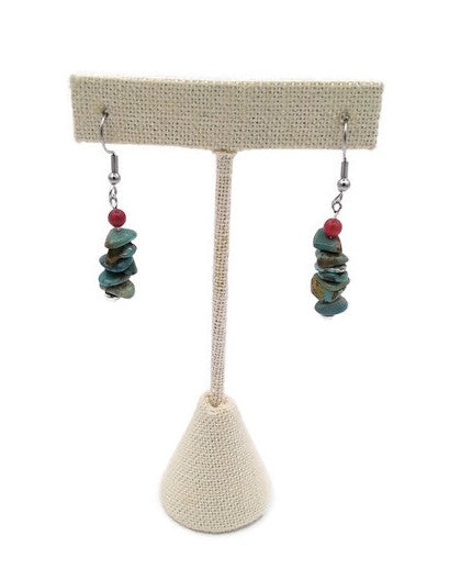 Southwest Style Turquoise & Red Coral Earrings