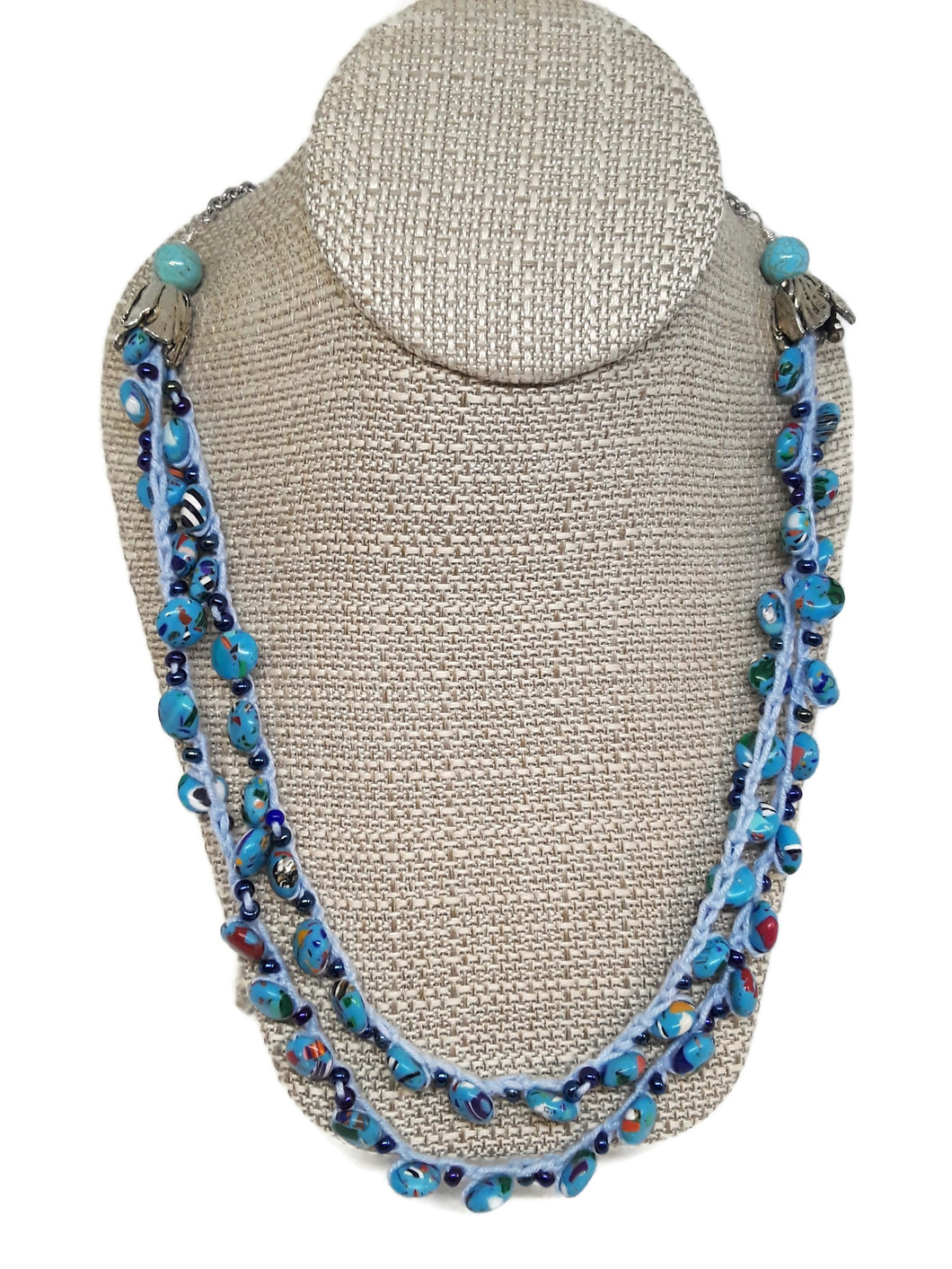Mosaic Turquoise Bead Double Strand Crochet Necklace