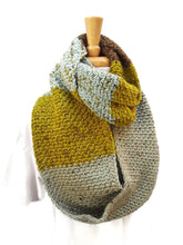 Load image into Gallery viewer, Olive Green and Brown Color Block Infinity Scarf
