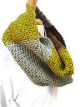 Load image into Gallery viewer, Olive Green and Brown Color Block Infinity Scarf

