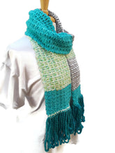 Load image into Gallery viewer, Blueberry Color Block Crochet Scarf
