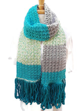 Load image into Gallery viewer, Blueberry Color Block Crochet Scarf
