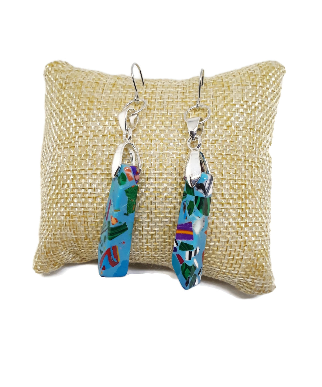 Mosaic Turquoise Bead Pendant Earrings
