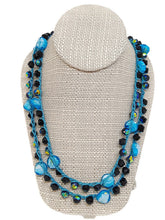 Load image into Gallery viewer, Turquoise Color and Dark Blue Glass Bead Infinity Crochet Necklace
