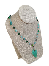 Load image into Gallery viewer, Multi-Color Green Czech Glass Bead Crochet Necklace with Leaf Shape Pendant
