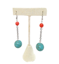 Load image into Gallery viewer, Turquoise Color Ceramic Bead and Orange Czech Glass Bead Earrings
