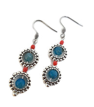 Load image into Gallery viewer, Blue Agate and Silver Tone Bead Frame Earrings

