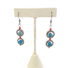 Load image into Gallery viewer, Blue Agate and Silver Tone Bead Frame Earrings

