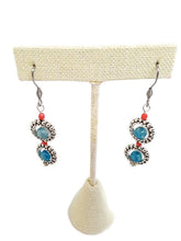 Load image into Gallery viewer, Blue Agate and Silver Tone Bead Frame Earrings
