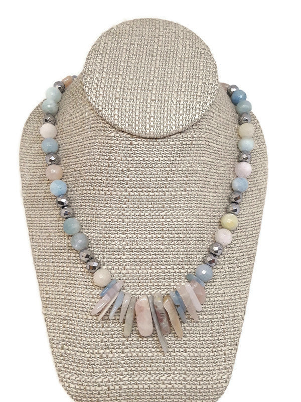Multi-Color Beryl Gemstone Bead Statement Necklace
