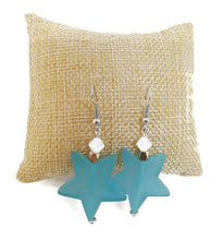 Load image into Gallery viewer, Light Blue Star Resin Bead Earrings with White Czech Glass Beads
