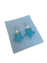 Load image into Gallery viewer, Light Blue Star Resin Bead Earrings with White Czech Glass Beads
