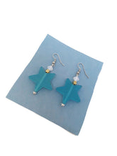 Load image into Gallery viewer, Light Blue Star Resin Bead Earrings with White Czech Glass Beads
