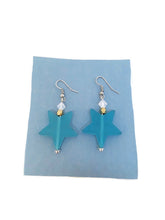 Load image into Gallery viewer, Light Blue Star Resin Bead Earrings with White Czech Glass Beads
