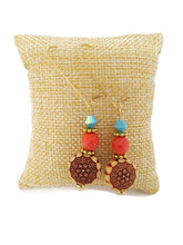 Load image into Gallery viewer, Turquoise Color Czech Glass Bead and Floral Carved Oval Acrylic Bead Earrings
