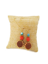 Load image into Gallery viewer, Turquoise Color Czech Glass Bead and Floral Carved Oval Acrylic Bead Earrings
