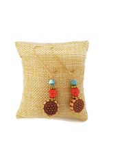 Load image into Gallery viewer, Turquoise Color Czech Glass Bead and Floral Carved Oval Acrylic Bead Earrings
