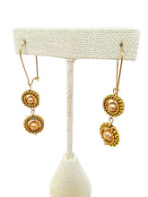 Load image into Gallery viewer, Champagne Color Fresh Water Pearl Dangle Earrings in Gold Tone Bead Frames (2 Tier)
